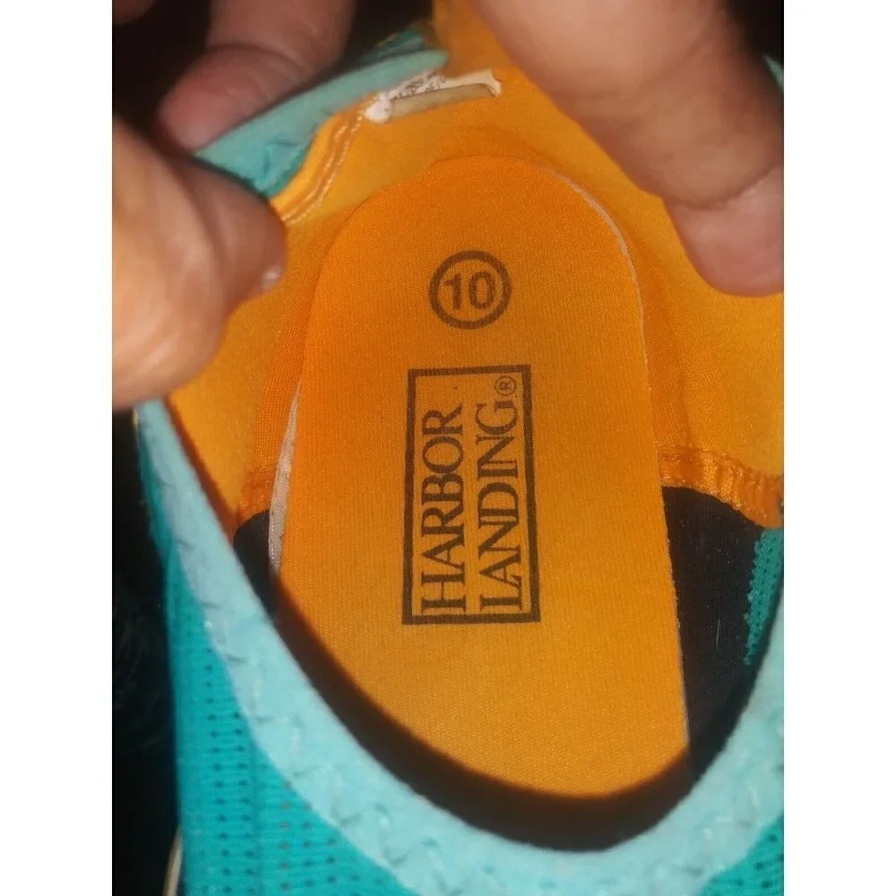 HARBOR LANDING Water Shoes Mens Size 10 Black Turquoise Blue Orange Boat Shoes
